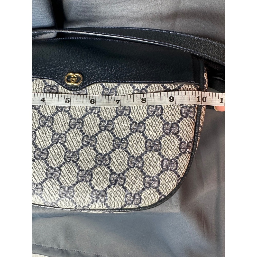 Gucci Vintage GG Supreme Monogram Crossbody Bag Navy Blue Leather Trim Italy - Picture 6 of 16